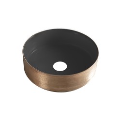 Mondri waskom rond 36 x 36 x 12 cm mat zwart / geborsteld brons koper