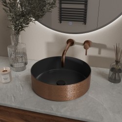 Mondri waskom rond 36 x 36 x 12 cm mat zwart / geborsteld brons koper
