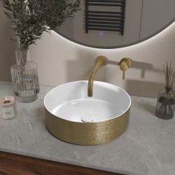 Mondri waskom rond 36 x 36 x 12 cm glans wit / geborsteld goud