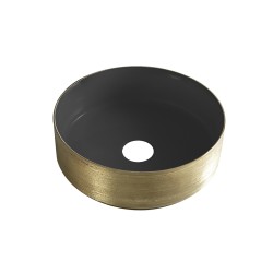 Mondri waskom rond 36 x 36 x 12 cm mat zwart / geborsteld goud