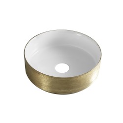 Mondri waskom rond 36 x 36 x 12 cm glans wit / geborsteld goud