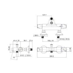 Universele thermostatische badmengkraan chroom