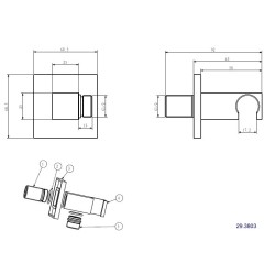 Rombo wandaansluitbocht met handdouchehouder vierkant 1/2" chroom