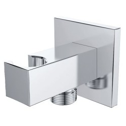 Rombo wandaansluitbocht met handdouchehouder vierkant 1/2" chroom