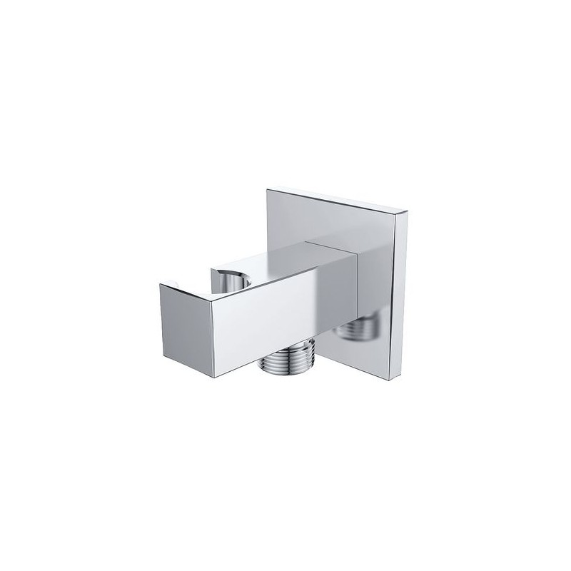 Rombo wandaansluitbocht met handdouchehouder vierkant 1/2" chroom