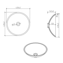 Valerie waskom rond 43 x 13 cm solid surface mat zwart