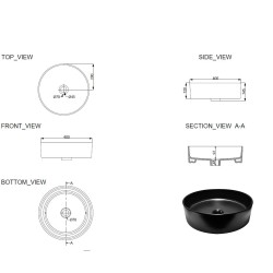 Link waskom rond 40 x 12 cm keramiek mat zwart
