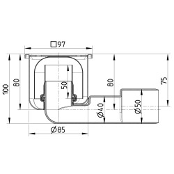 Blücher vloerput Compact rvs304 97 x 97 mm ou/zu ws 50mm