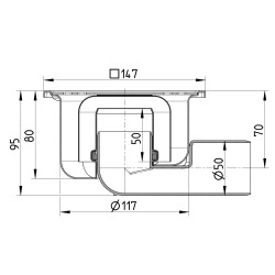 Blücher vloerput Compact rvs304 147 x 147 mm ou/zu ws 50mm schroef
